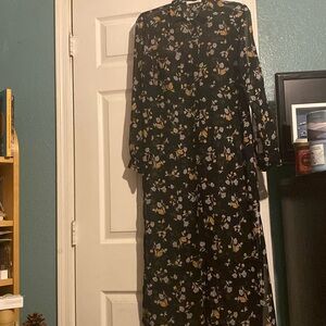 Long black and floral chiffon duster with button up and collar!